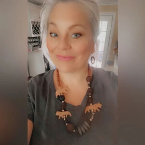 Vintage purple & Beige Beaded & Tribal Animal Statement Necklace